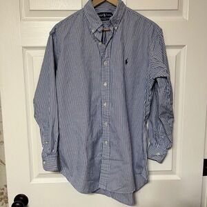 Ralph Lauren Classic Fit Striped Button Down Shirt Mens Large Blue White Polo